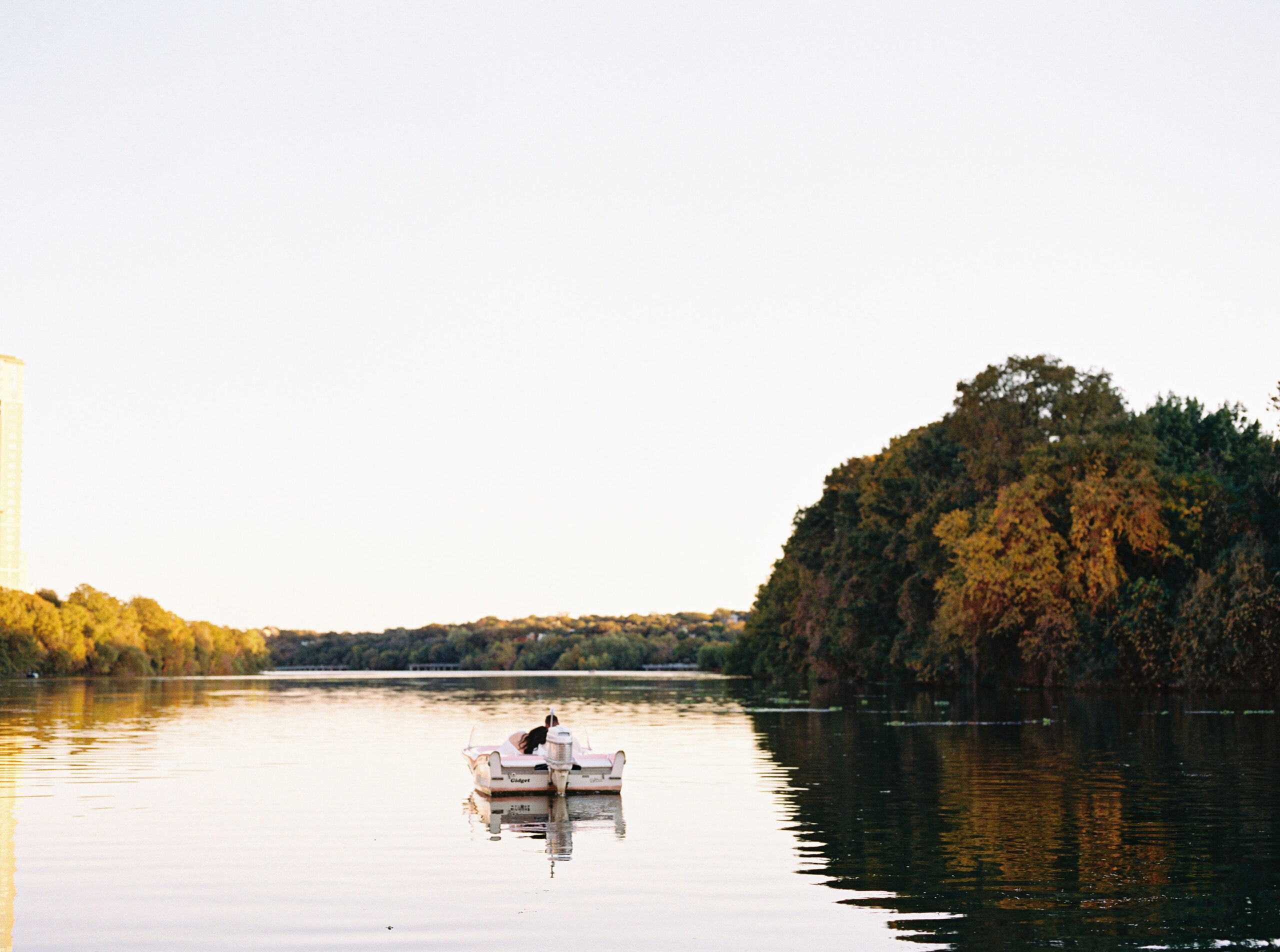 South Congress Engagement Session Retro Boat on Lady Bird Lake