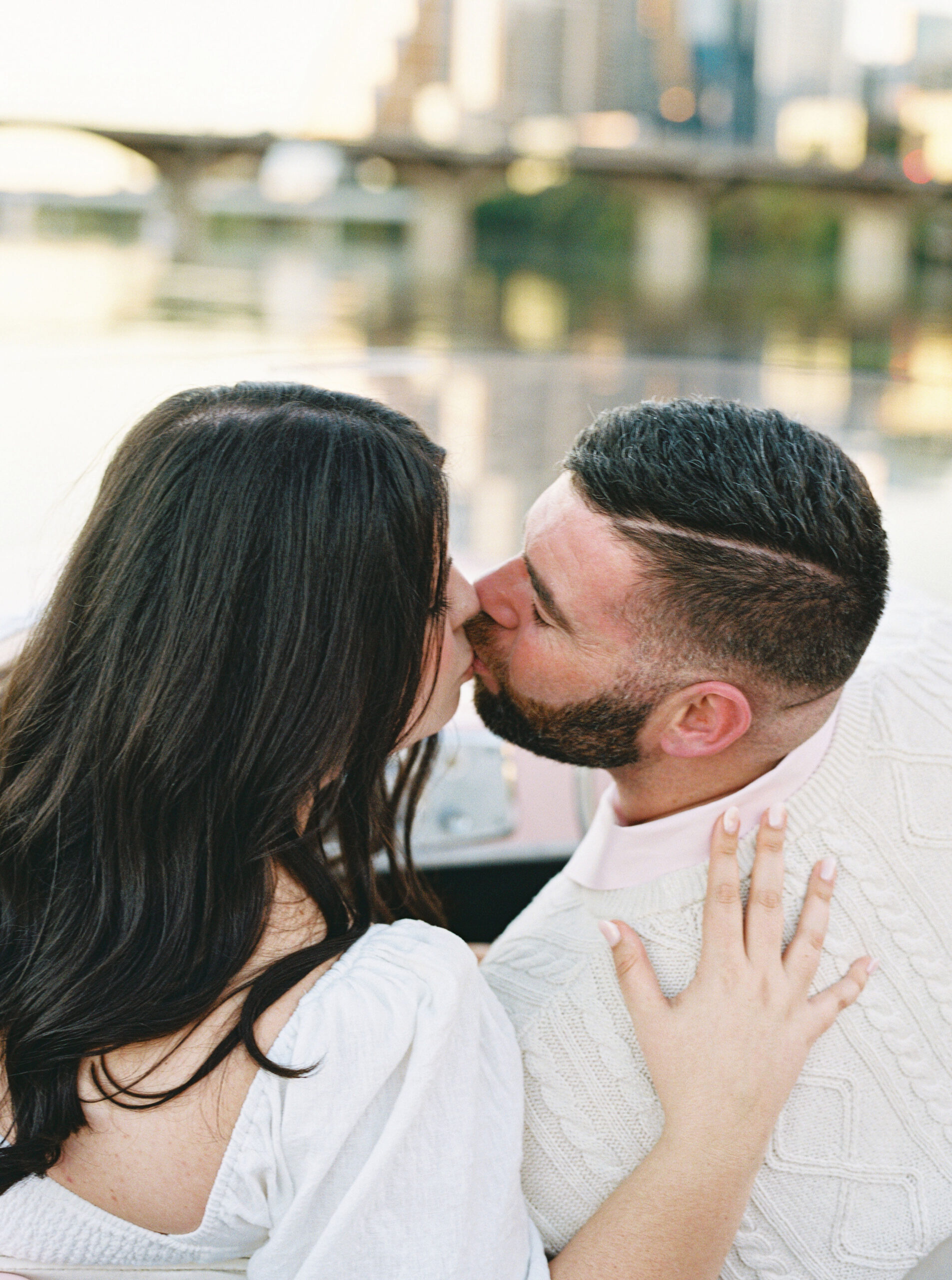 South Congress Engagement Session Retro Boat on Lady Bird Lake