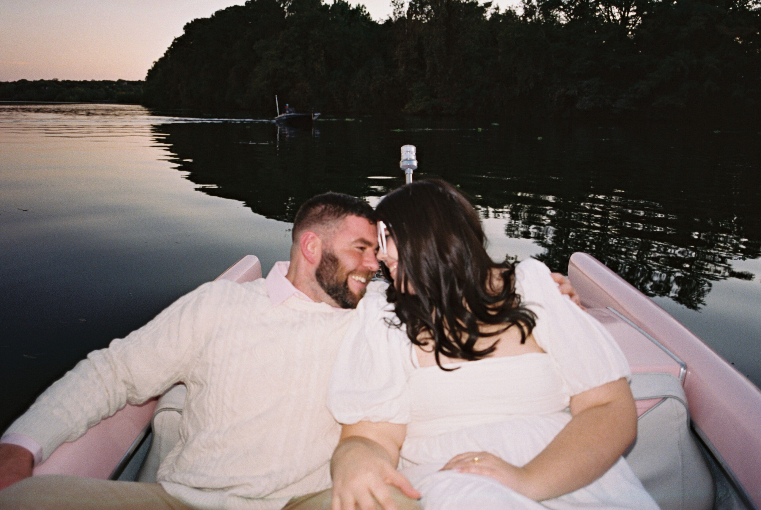 South Congress Engagement Session Retro Boat on Lady Bird Lake