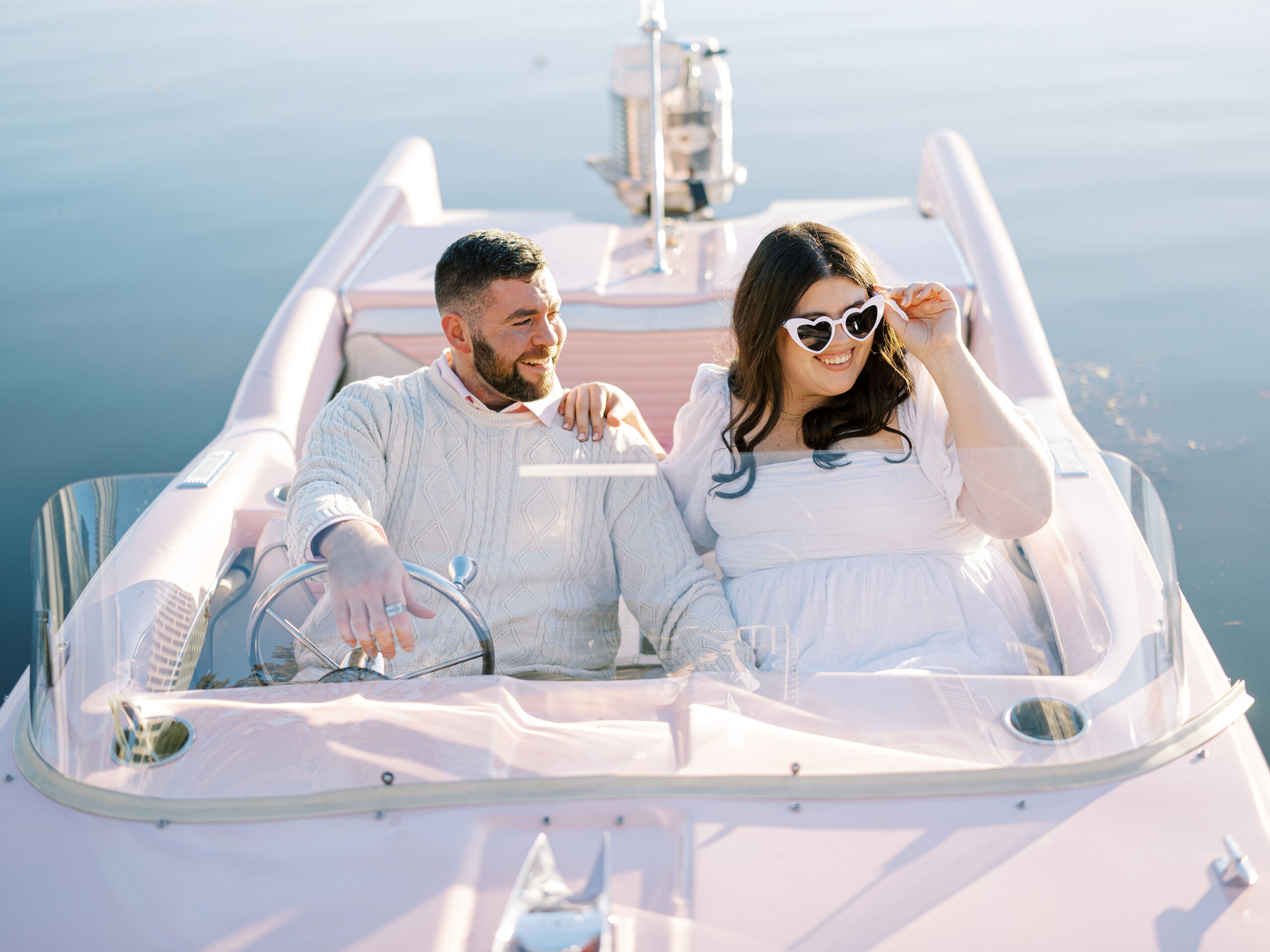South Congress Engagement Session Retro Boat on Lady Bird Lake