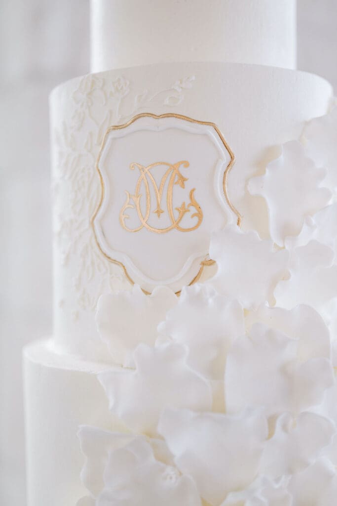 Lush black tie wedding reception at Omni Barton Creek with classic white florals and candlelit tables