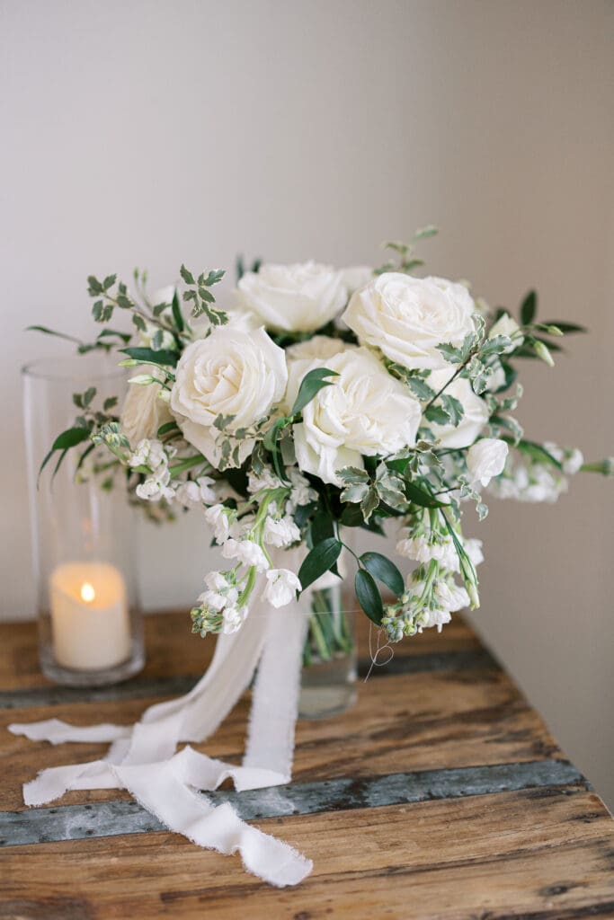 Elegant Dos Palomas Ranch wedding with lush white florals