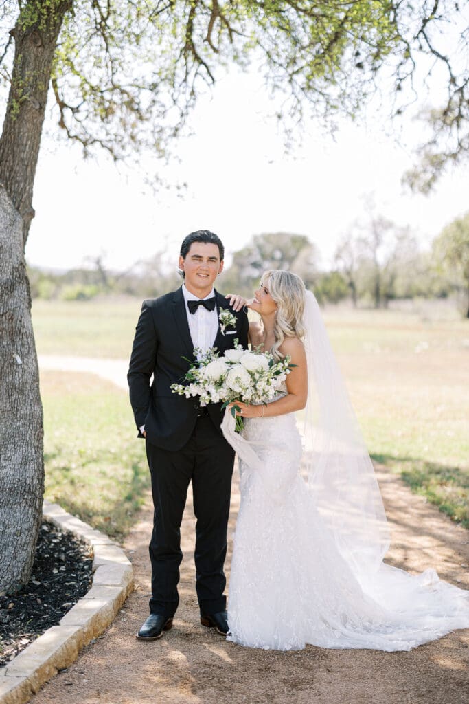 Elegant Dos Palomas Ranch wedding bride and groom first look