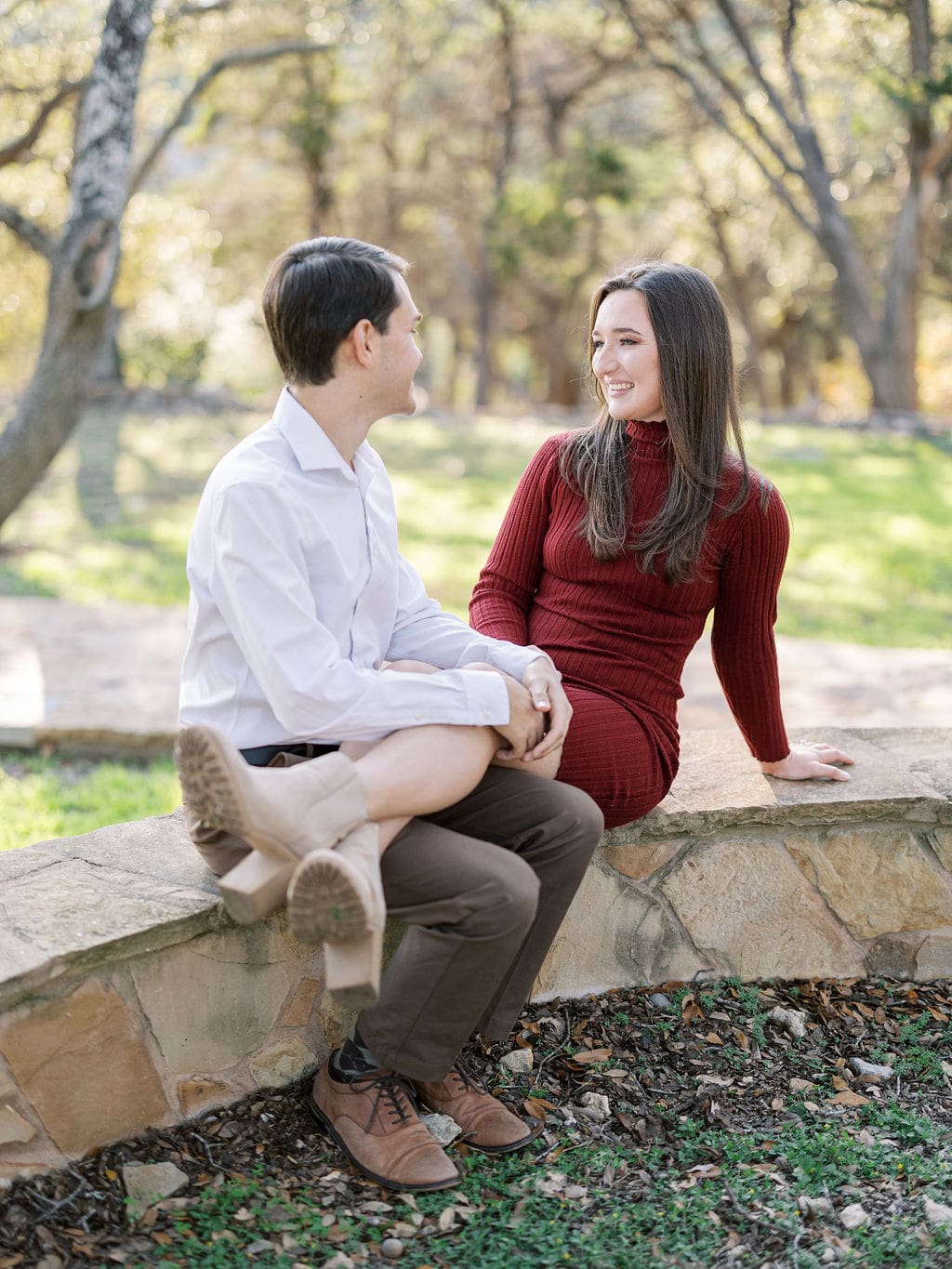 Candid engagement moment in Wimberley captured on film