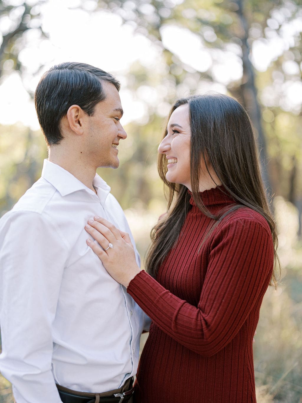 Romantic golden hour engagement portraits in Wimberley Texas
