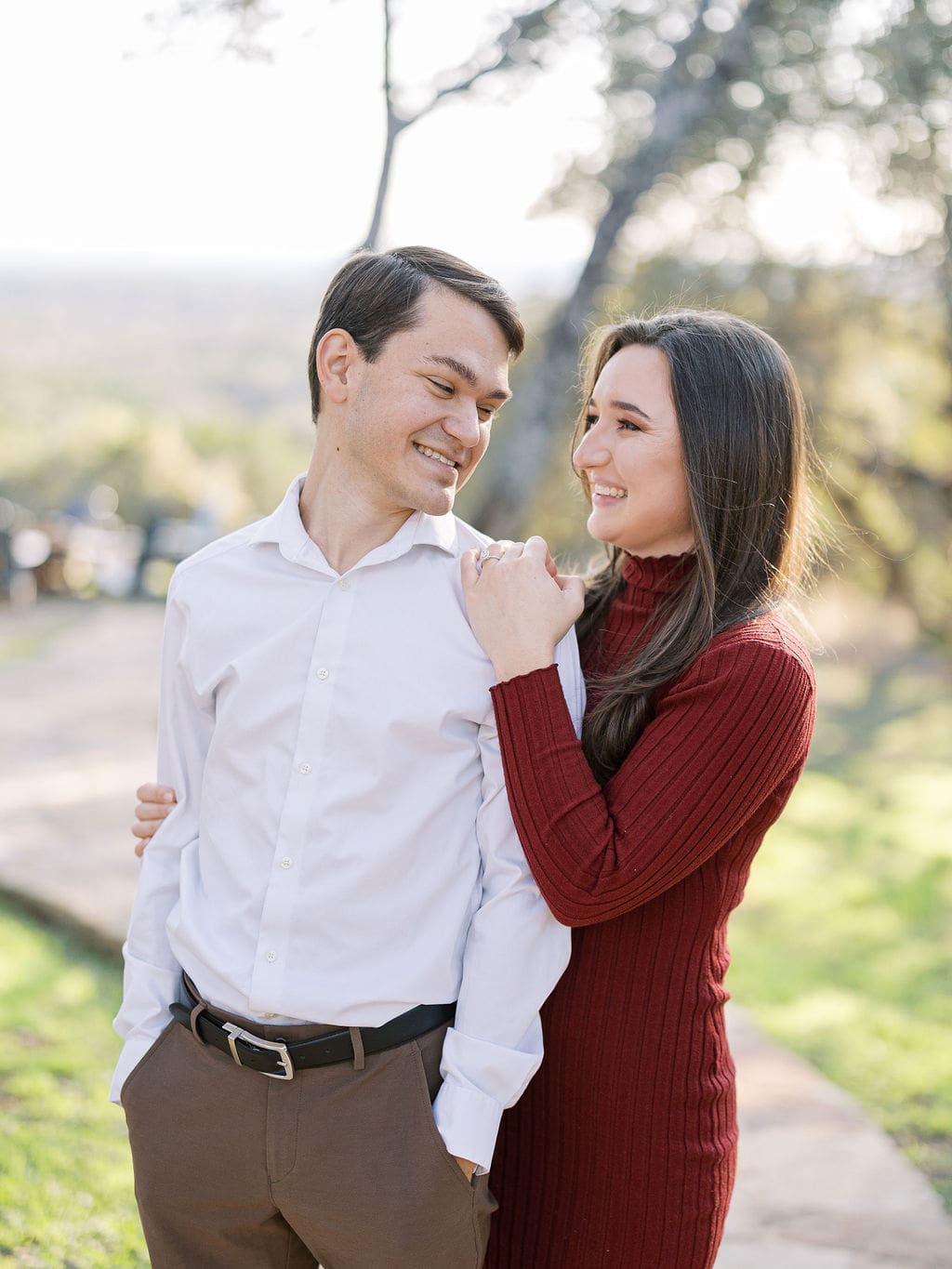 Candid engagement moment in Wimberley captured on film