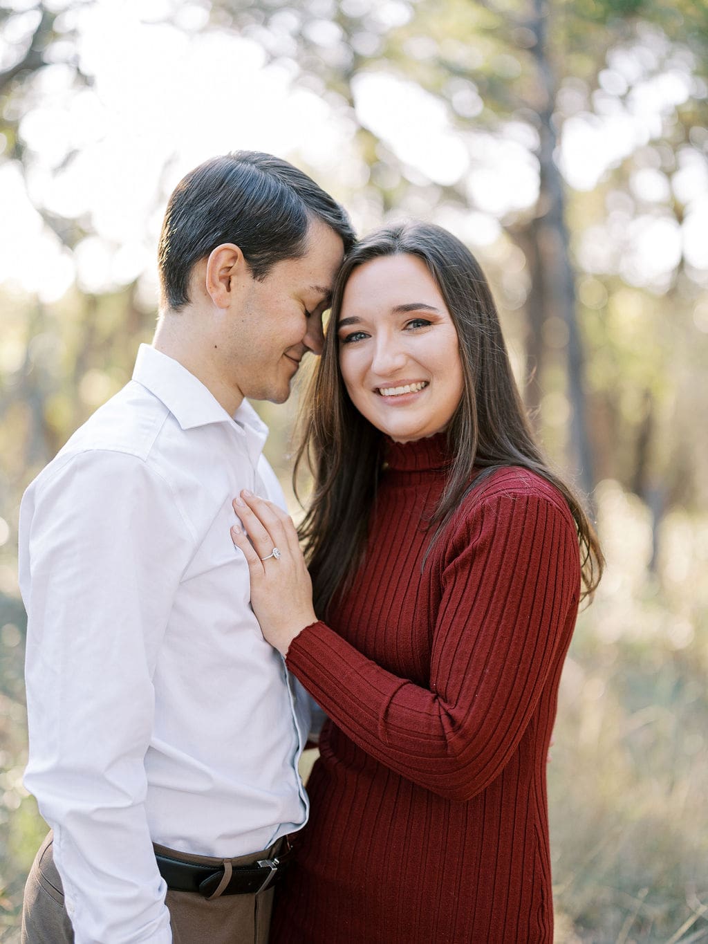 Romantic golden hour engagement portraits in Wimberley Texas