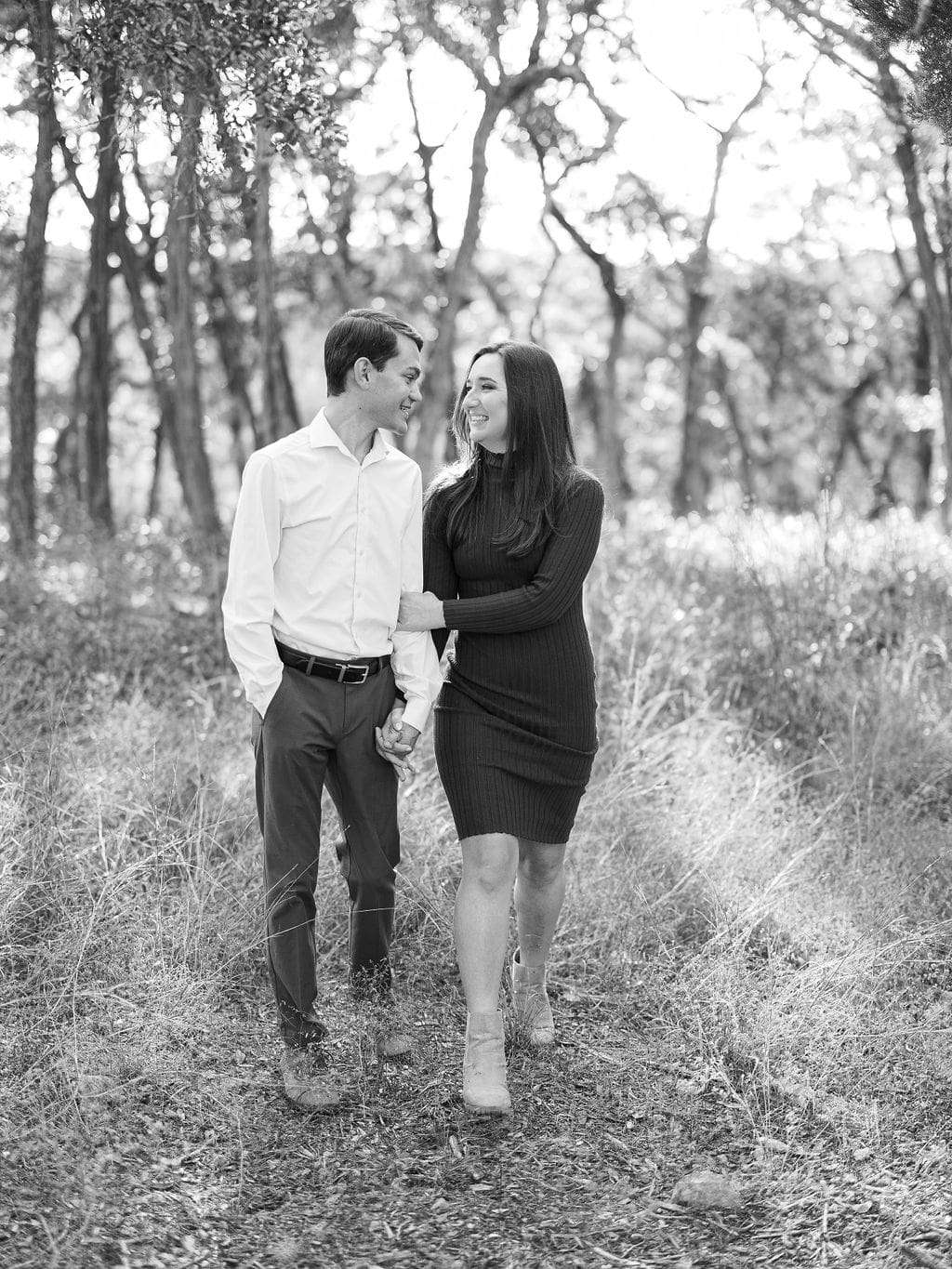 Romantic golden hour engagement portraits in Wimberley Texas