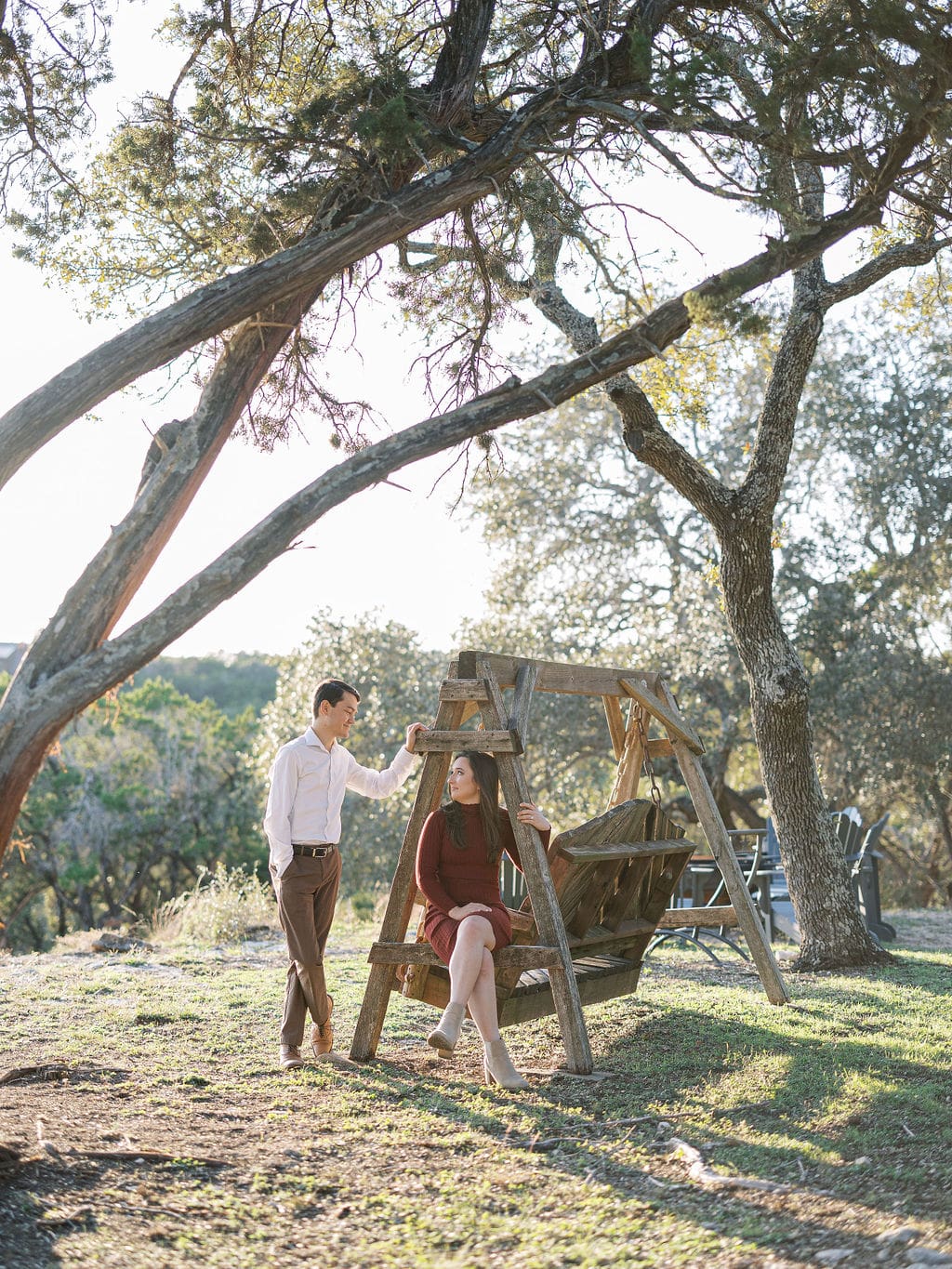 Outdoor Wimberley engagement photos with natural golden glow