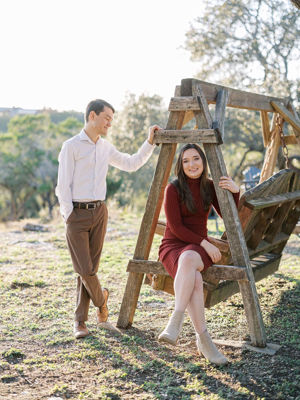 Outdoor Wimberley engagement photos with natural golden glow