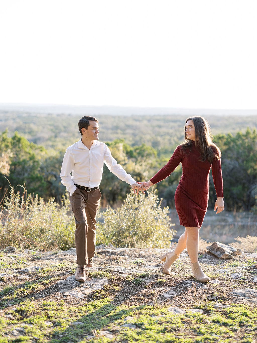 Outdoor Wimberley engagement photos with natural golden glow