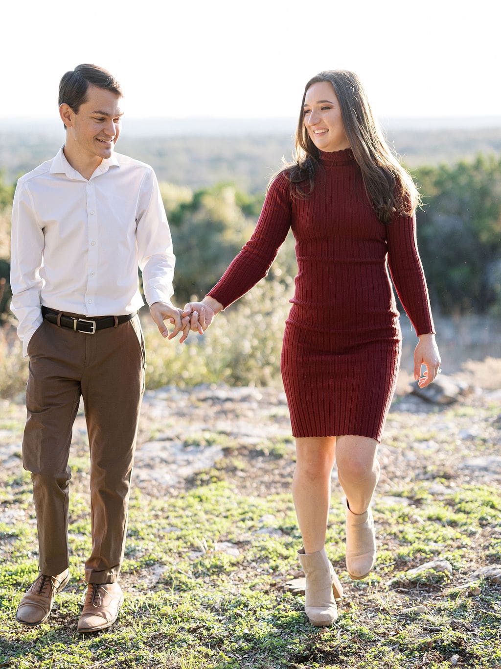 Outdoor Wimberley engagement photos with natural golden glow