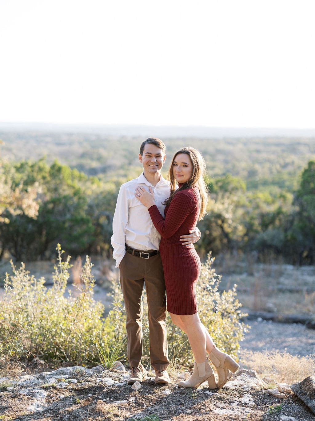 Outdoor Wimberley engagement photos with natural golden glow
