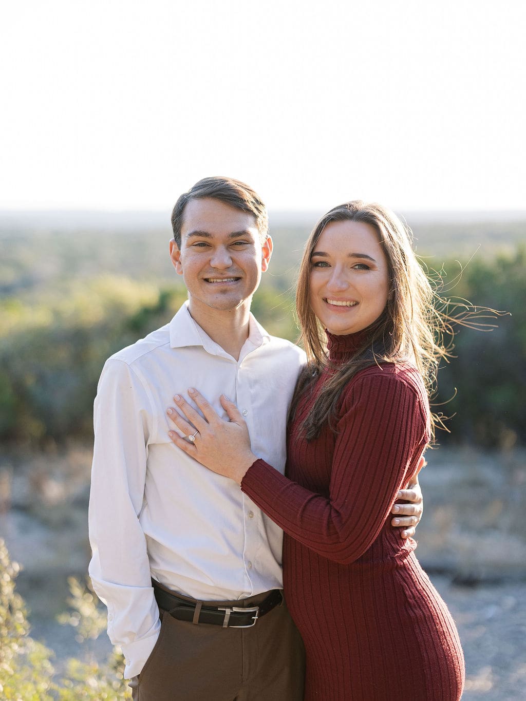 Outdoor Wimberley engagement photos with natural golden glow