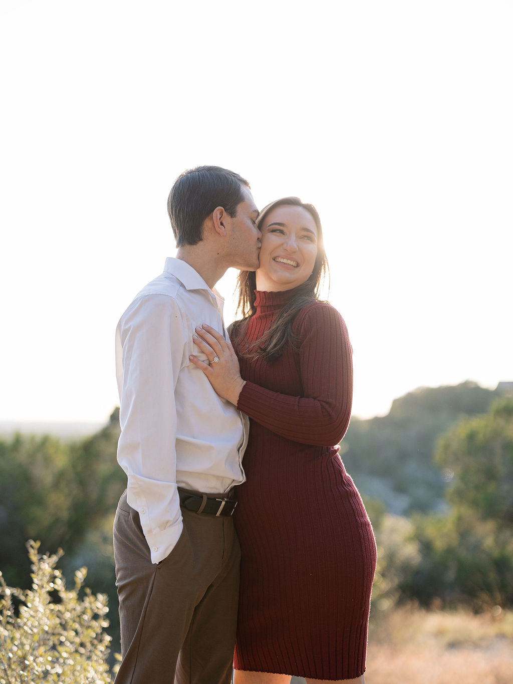 Outdoor Wimberley engagement photos with natural golden glow