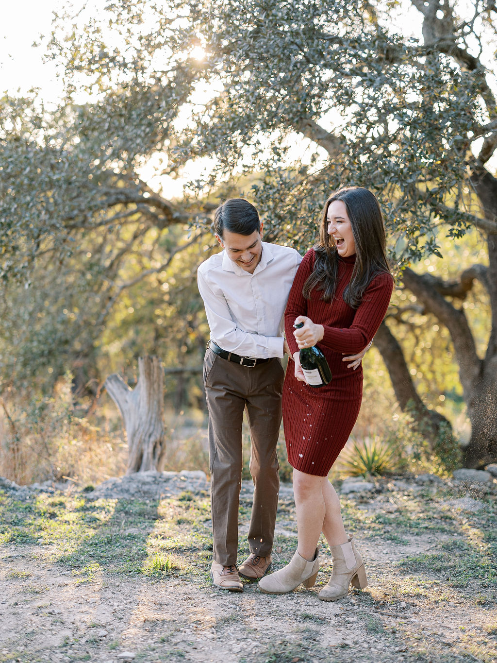 Outdoor Wimberley engagement photos with natural golden glow