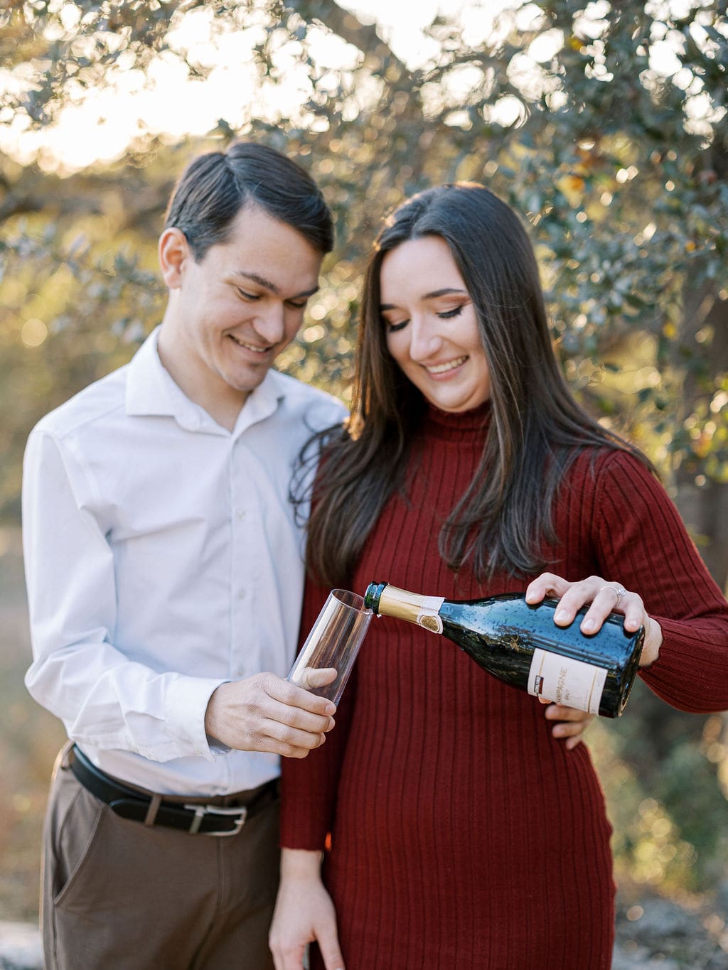 Outdoor Wimberley engagement photos with natural golden glow