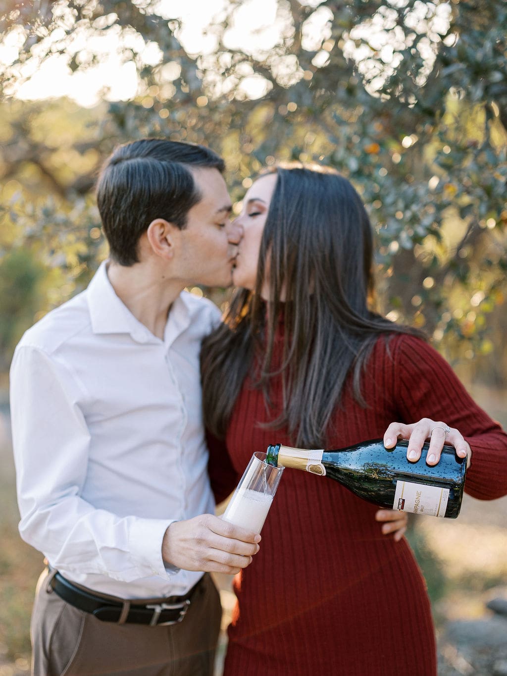 Outdoor Wimberley engagement photos with natural golden glow