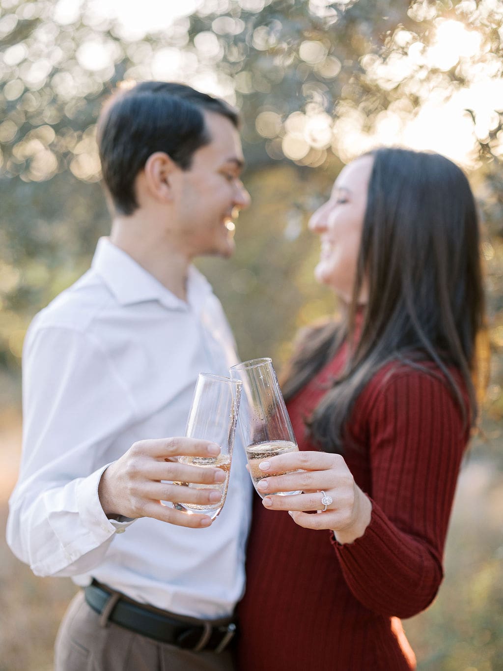 Warm sunset engagement photos at Wimberley family property
