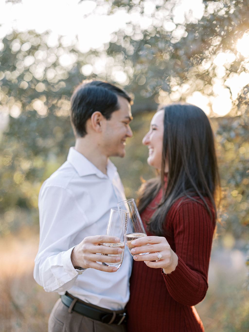 Warm sunset engagement photos at Wimberley family property