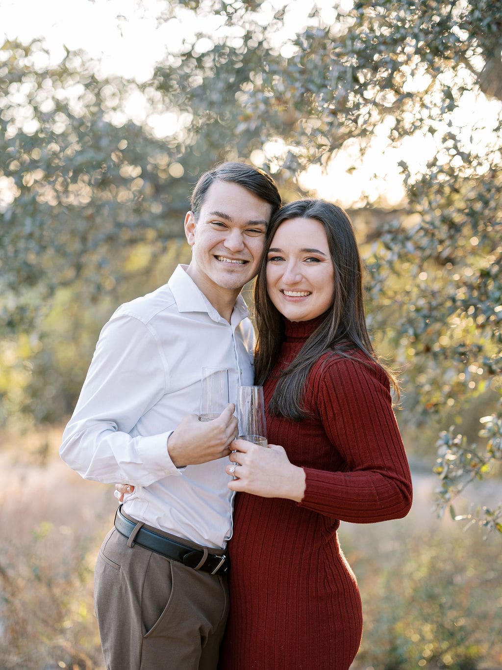 Warm sunset engagement photos at Wimberley family property