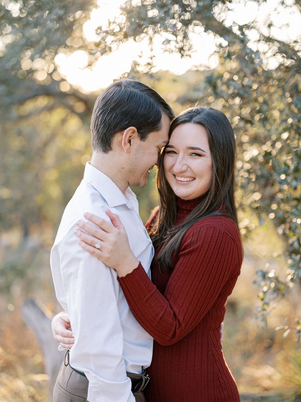 Warm sunset engagement photos at Wimberley family property