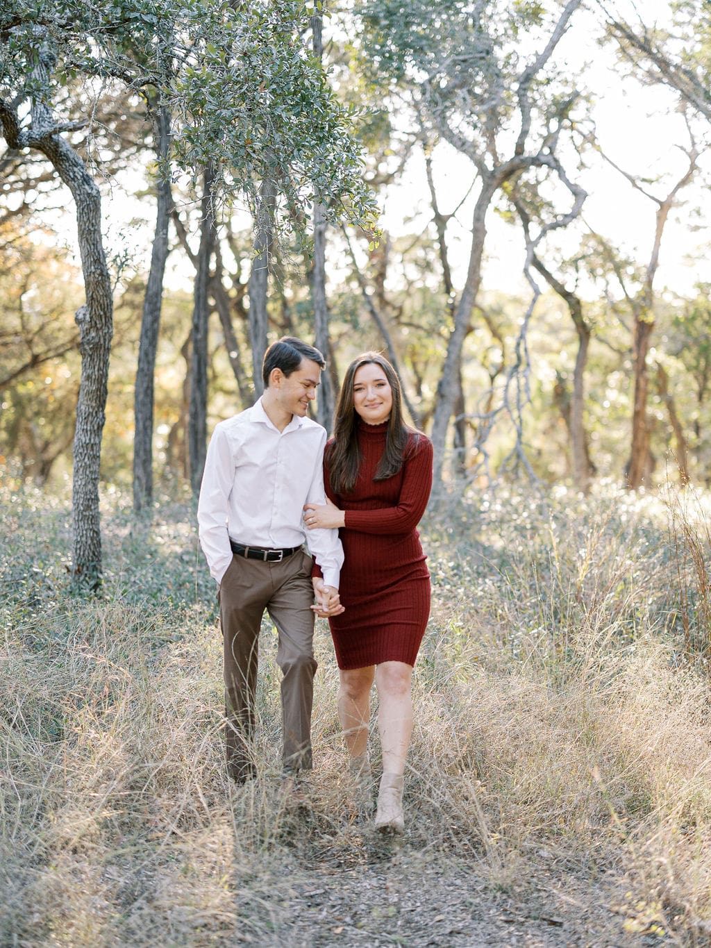 Romantic golden hour engagement portraits in Wimberley Texas