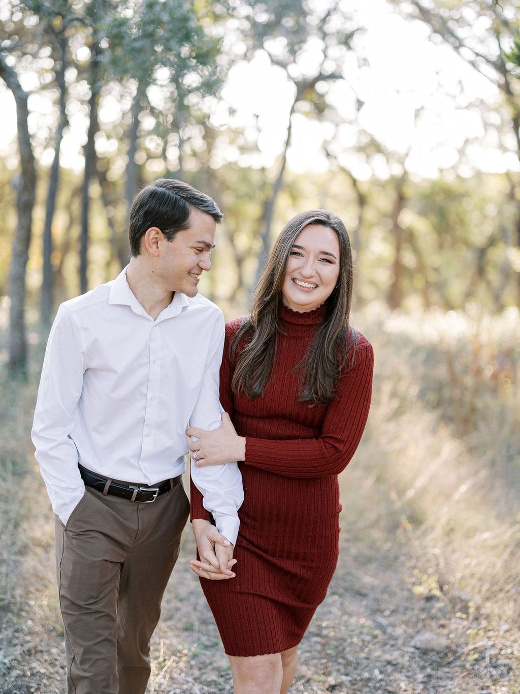 Romantic golden hour engagement portraits in Wimberley Texas