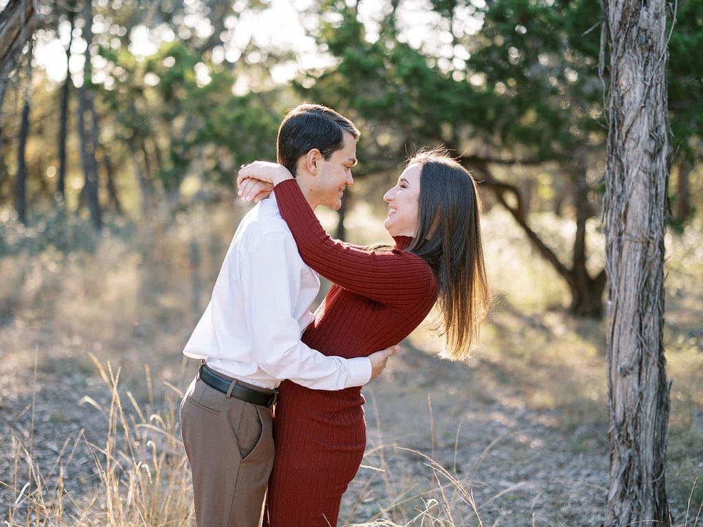 Texas Hill Country engagement photography with golden light