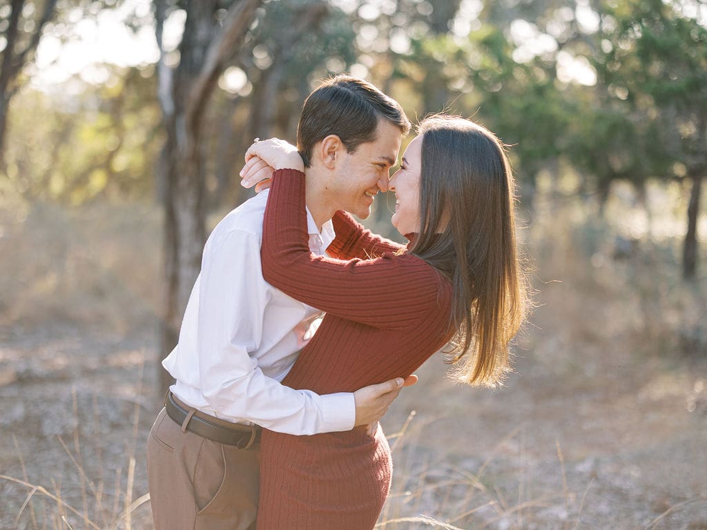 Texas Hill Country engagement photography with golden light