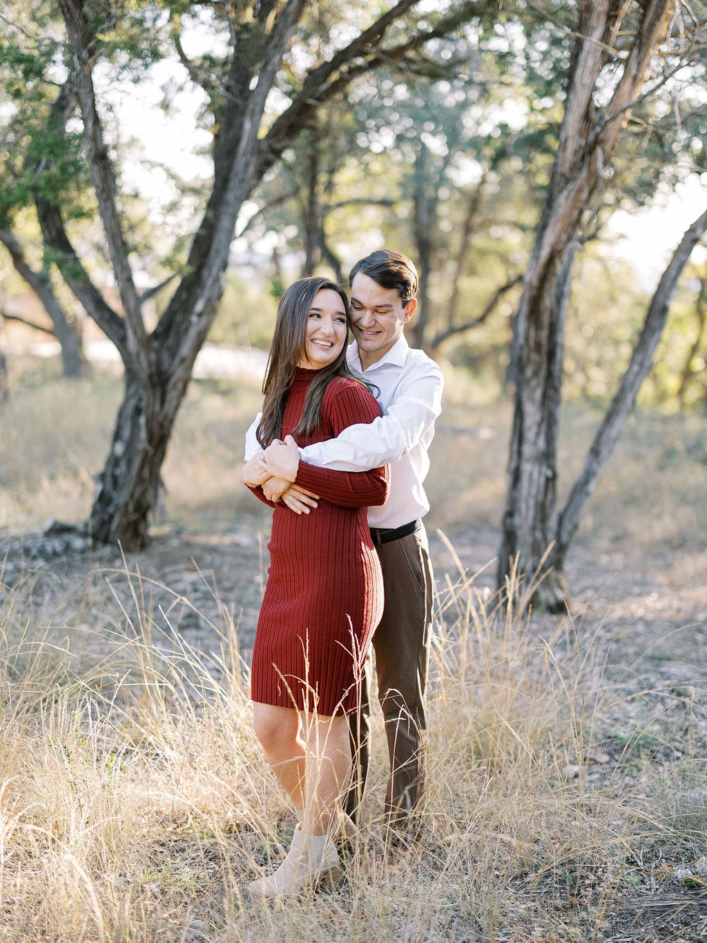 Texas Hill Country engagement photography with golden light