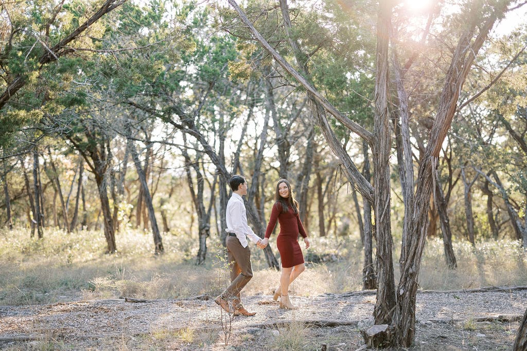 Texas Hill Country engagement photography with golden light