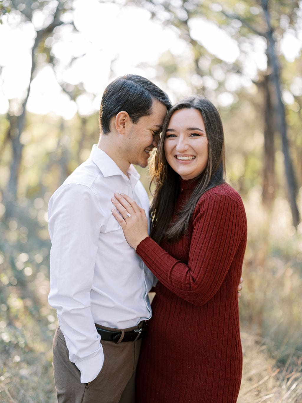 Romantic golden hour engagement portraits in Wimberley Texas