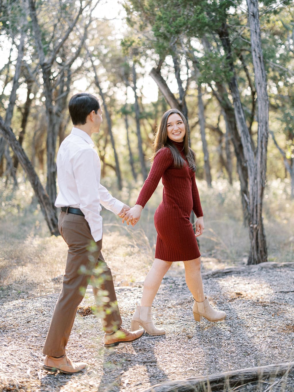 Texas Hill Country engagement photography with golden light