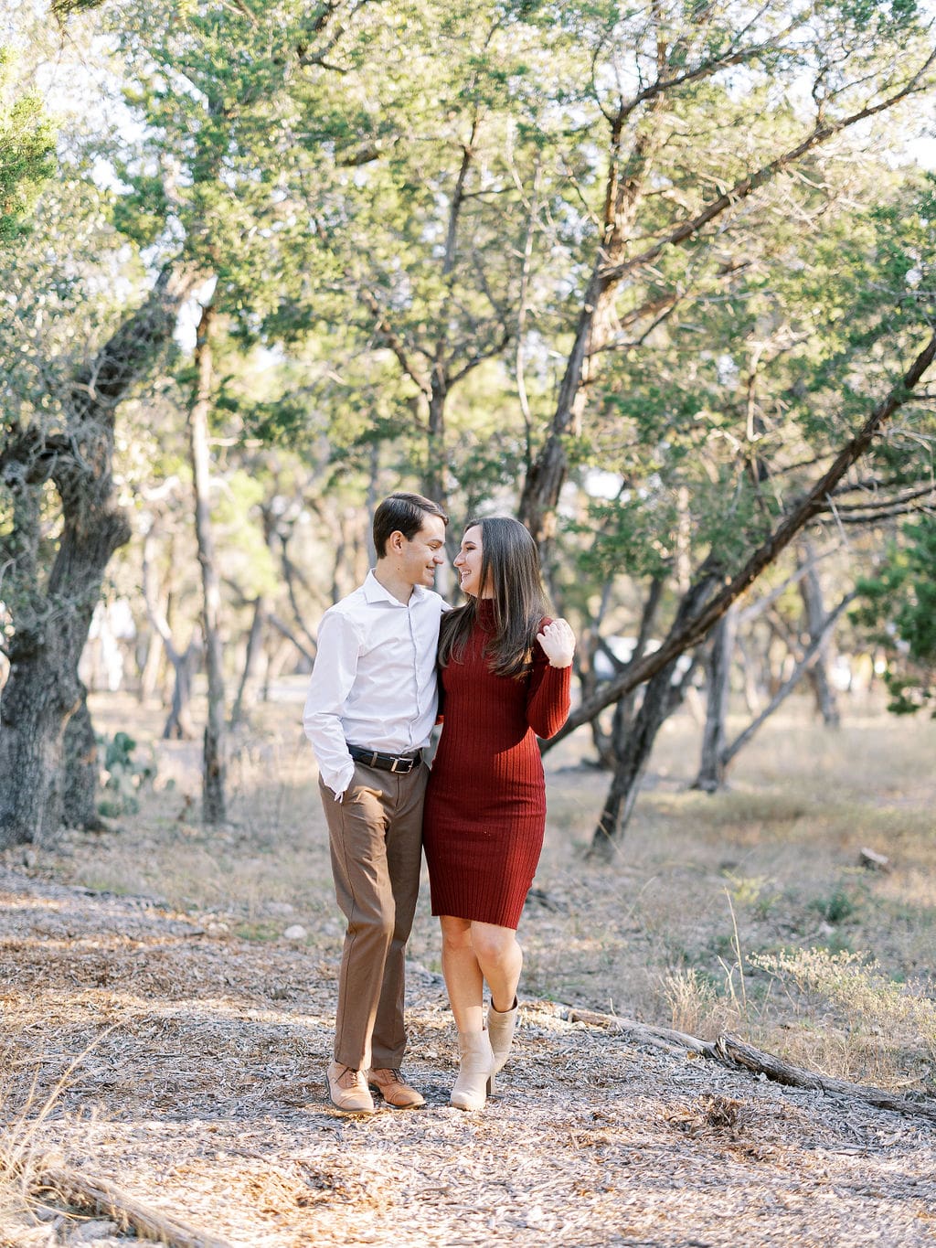 Texas Hill Country engagement photography with golden light