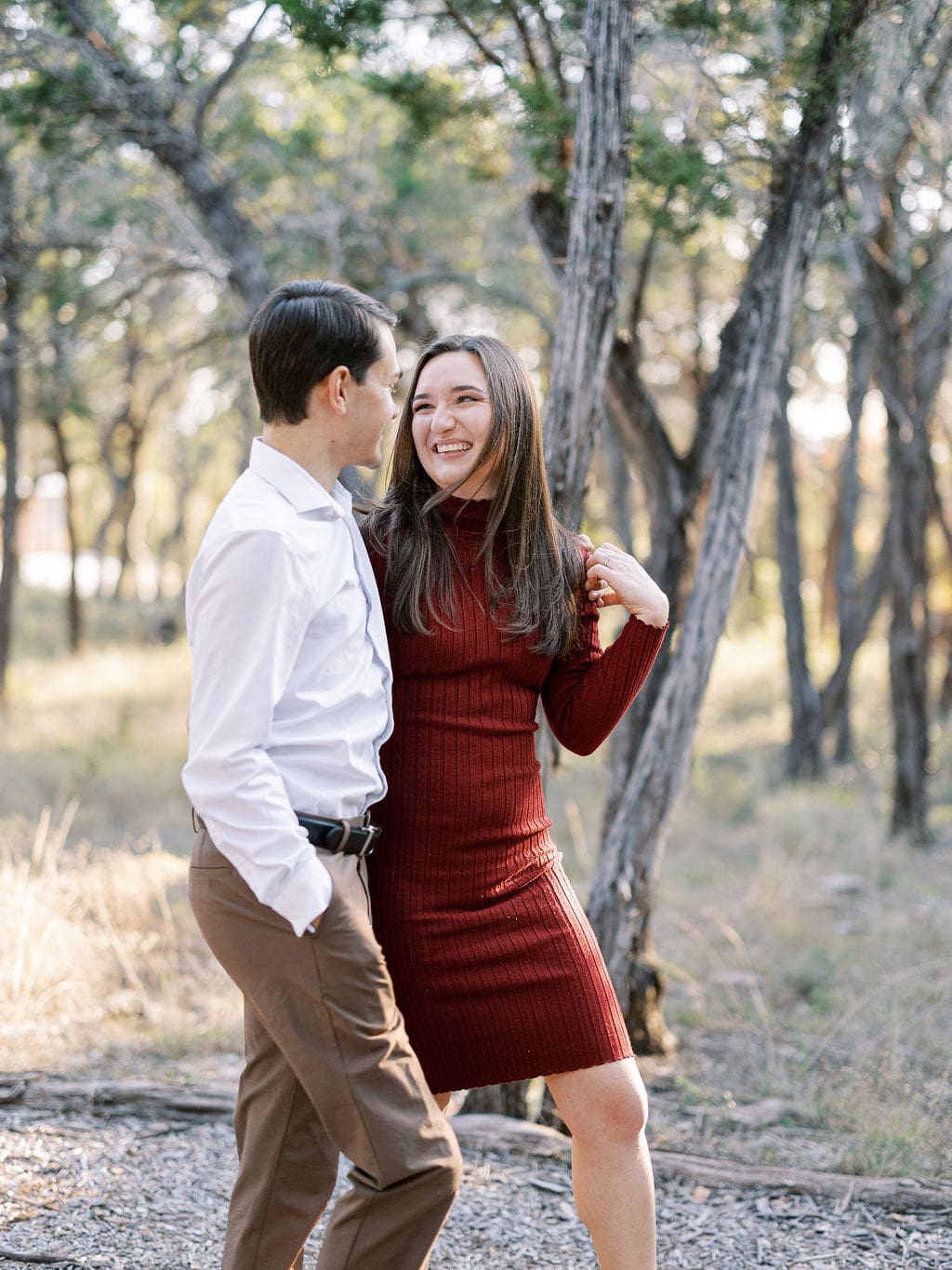 Candid engagement moment in Wimberley captured on film