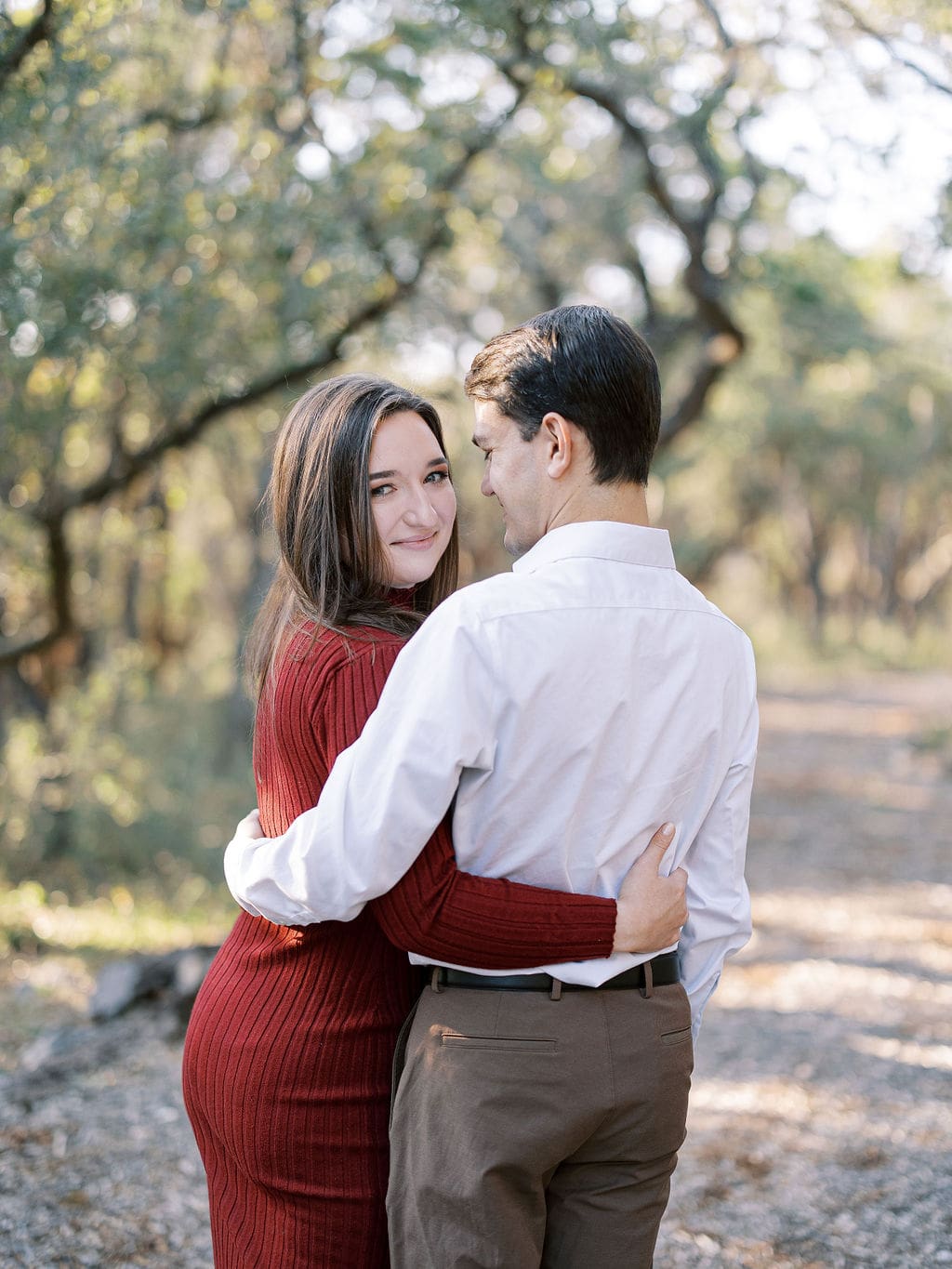 Candid engagement moment in Wimberley captured on film