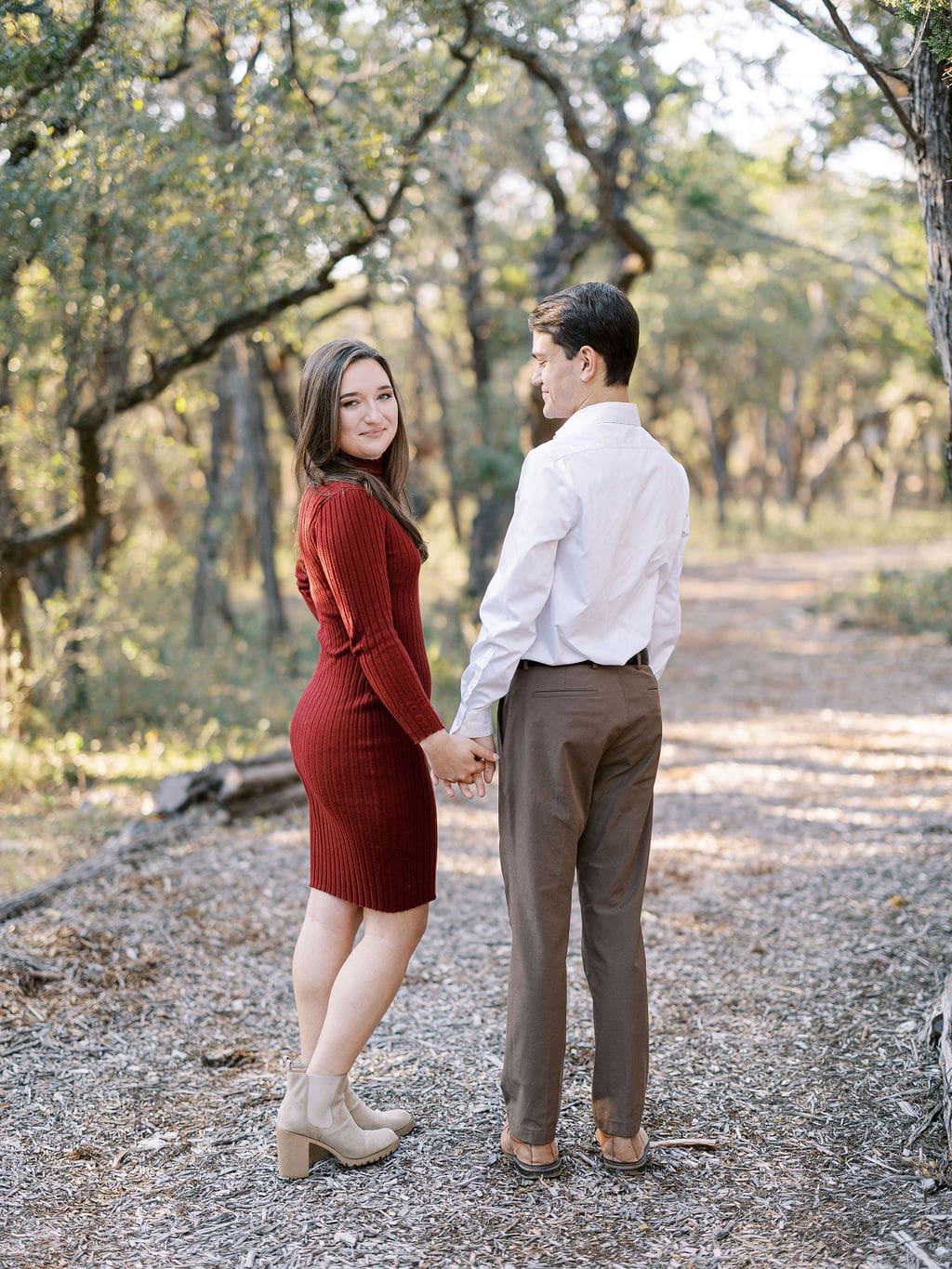 Candid engagement moment in Wimberley captured on film