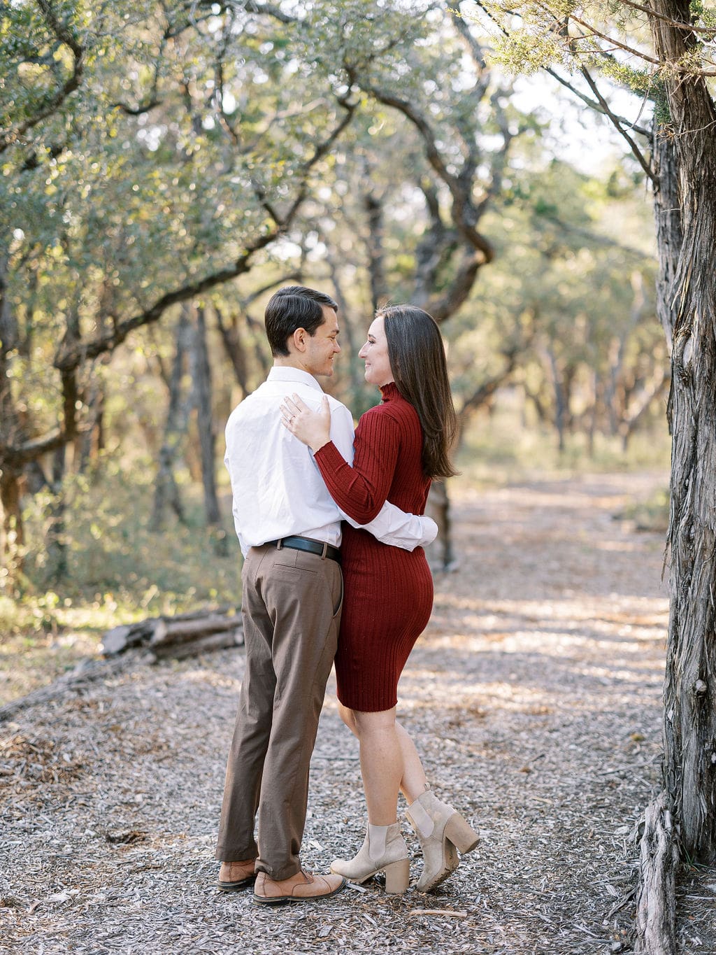 Candid engagement moment in Wimberley captured on film