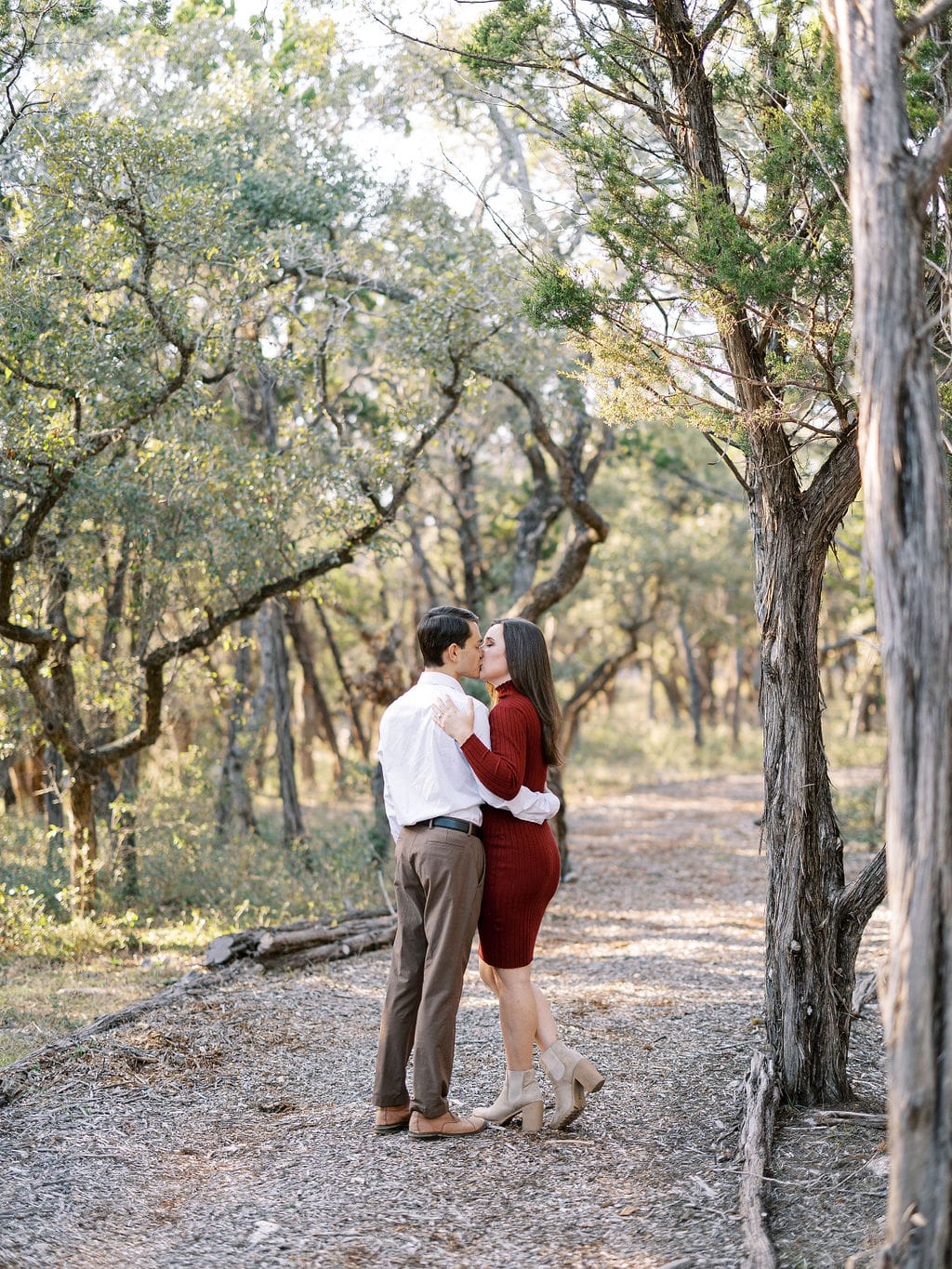Candid engagement moment in Wimberley captured on film