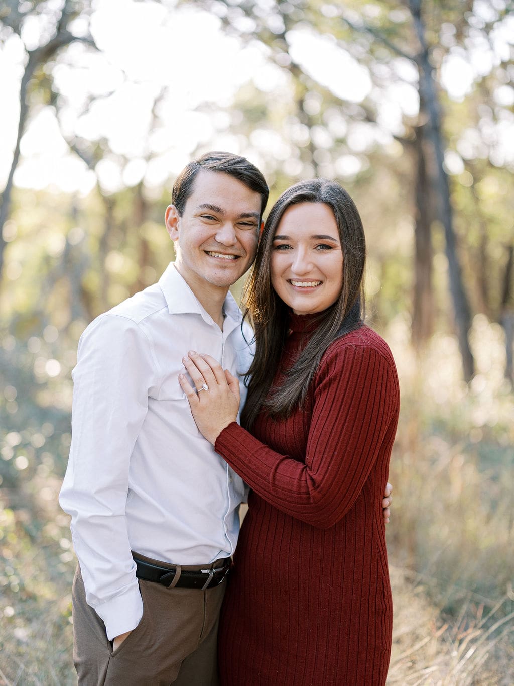 Romantic golden hour engagement portraits in Wimberley Texas
