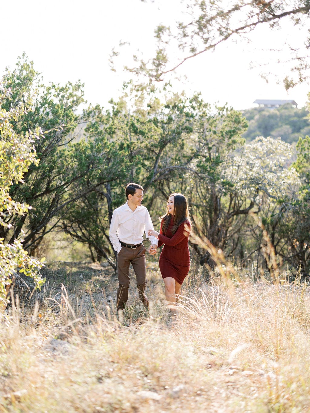 Candid engagement moment in Wimberley captured on film
