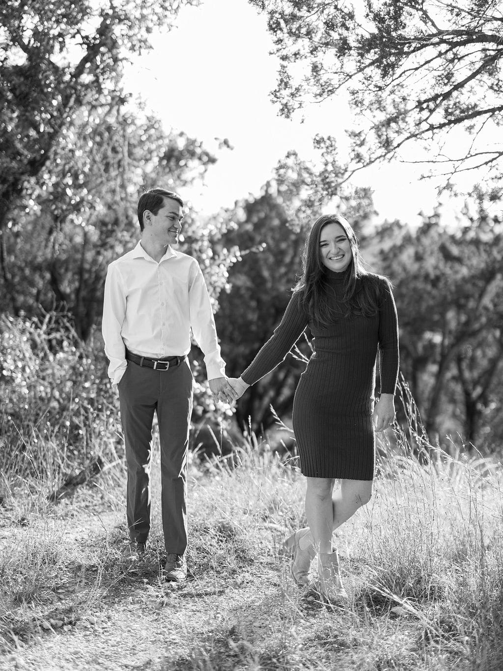 Candid engagement moment in Wimberley captured on film